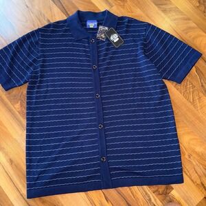 Coney Island Picnic Mens Knit Polo Shirt Striped Button Down Short Sleeve classy